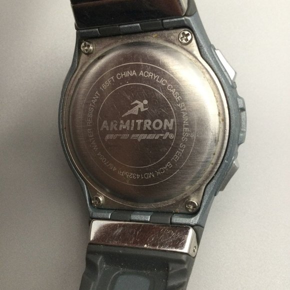 Armitron Pro Sports Watch Men Silver Tone Gray Orange Day Date Timer 50M - Picture 9 of 11